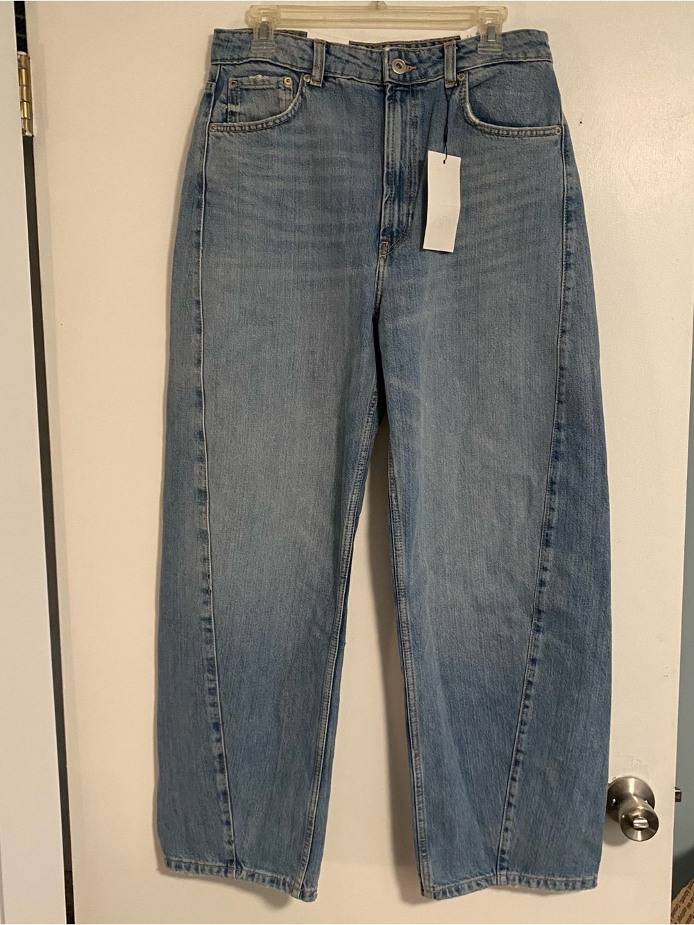 NWT Zara New Baggy Balloon Jeans Mid Rise Wide Leg Blue Denim Womens 38/6 Trendy